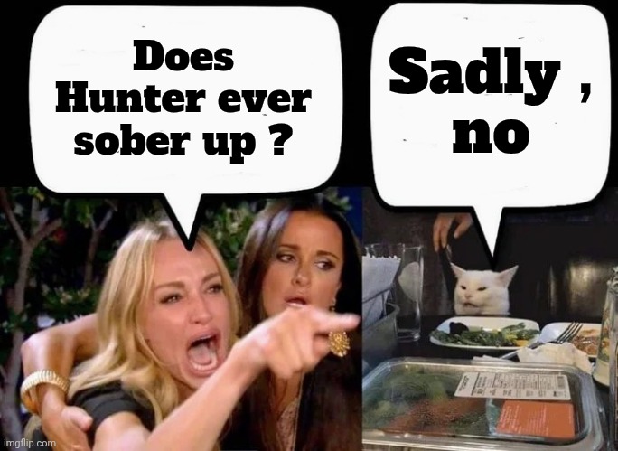 Don't eat the Cat | Does Hunter ever sober up ? Sadly ,
no | image tagged in don't eat the cat | made w/ Imgflip meme maker
