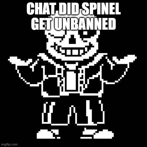sans undertale | CHAT DID SPINEL GET UNBANNED | image tagged in sans undertale | made w/ Imgflip meme maker
