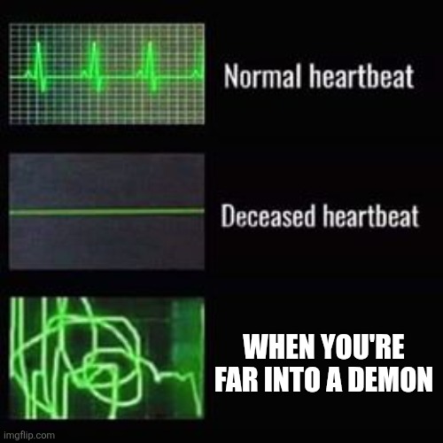 heartbeat rate | WHEN YOU'RE FAR INTO A DEMON | image tagged in heartbeat rate | made w/ Imgflip meme maker