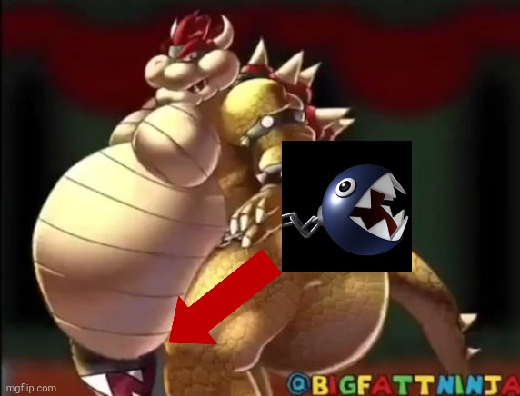 Not chomper | image tagged in bowser fart photo meme,chain chomp | made w/ Imgflip meme maker