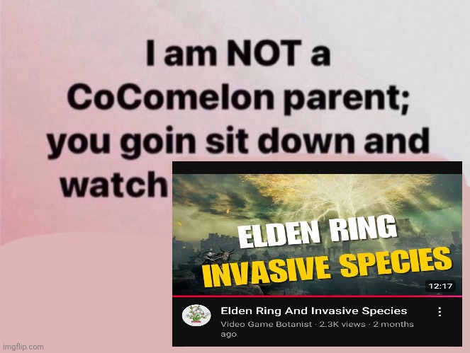 I am NOT a CoComelon parent; you goin sit down and watch | image tagged in i am not a cocomelon parent you goin sit down and watch,memes,elden ring,youtube,shitpost,lol | made w/ Imgflip meme maker