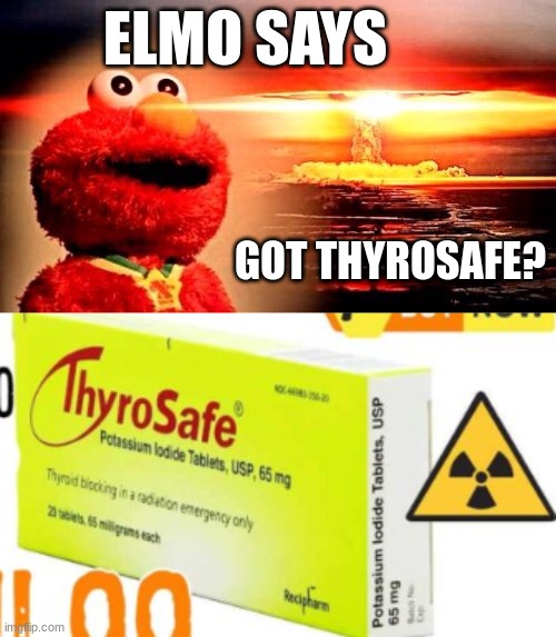 Nucular Summer.... | ELMO SAYS; GOT THYROSAFE? | image tagged in elmo nuclear explosion | made w/ Imgflip meme maker