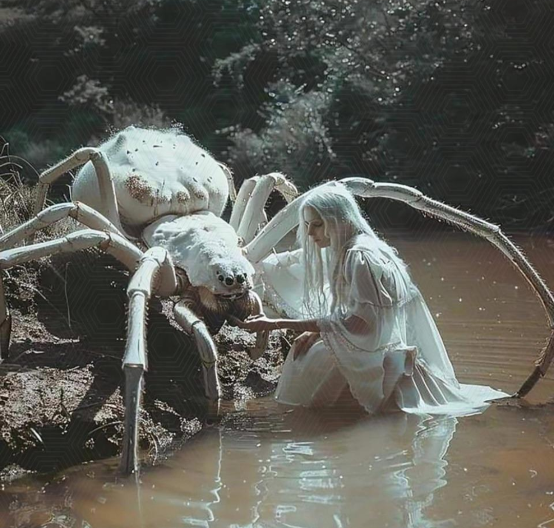 Spider and woman in lake Blank Meme Template