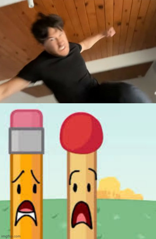 Mark Punches Pencil And Match | image tagged in markiplier punch,bfb needle pencil match,bfb,bfdi,tpot,memes | made w/ Imgflip meme maker