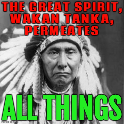 The Great Spirit, Wakan Tanka, permeates all things. | THE GREAT SPIRIT,
WAKAN TANKA,
PERMEATES; ALL THINGS | image tagged in amerindian,spirit,holy spirit,god religion universe,religion,spiritual | made w/ Imgflip meme maker