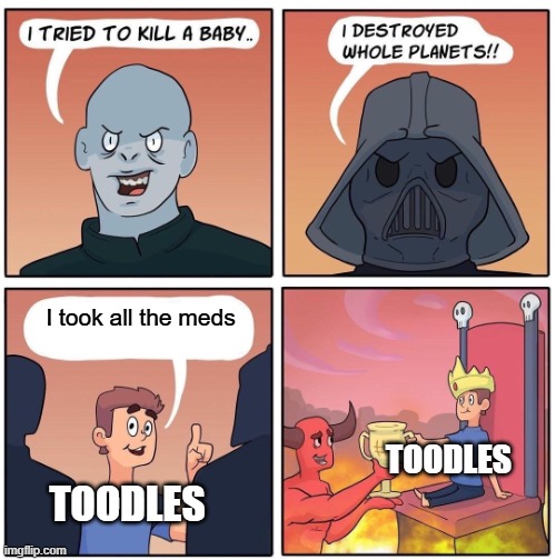 Its always the toodles | I took all the meds; TOODLES; TOODLES | image tagged in 1 trophy | made w/ Imgflip meme maker