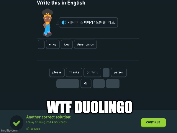 WTF DUOLINGO | image tagged in duolingo | made w/ Imgflip meme maker