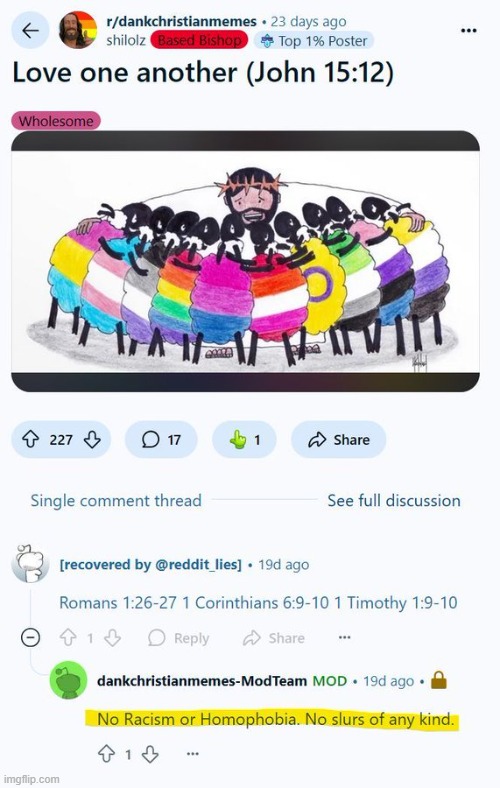 quoting christian verses in christian subreddit to get it removed | made w/ Imgflip meme maker