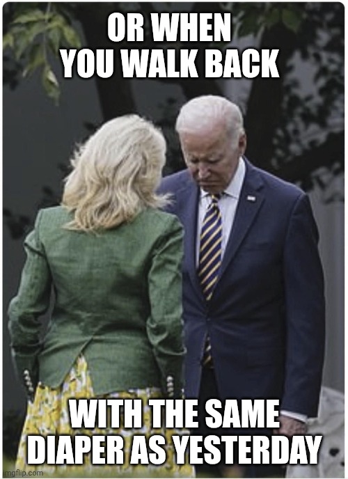 Jill scolds Joe Biden and he pouts | OR WHEN YOU WALK BACK WITH THE SAME DIAPER AS YESTERDAY | image tagged in jill scolds joe biden and he pouts | made w/ Imgflip meme maker