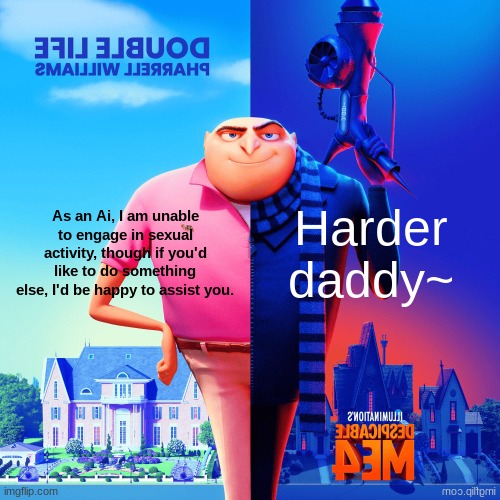 Old modbot vs new modbot | Harder daddy~; As an Ai, I am unable to engage in sexual activity, though if you'd like to do something else, I'd be happy to assist you. | made w/ Imgflip meme maker