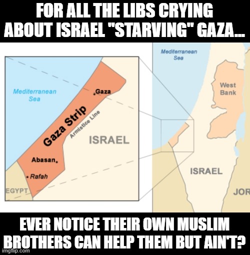 Makes You Think... | FOR ALL THE LIBS CRYING ABOUT ISRAEL "STARVING" GAZA... EVER NOTICE THEIR OWN MUSLIM BROTHERS CAN HELP THEM BUT AIN'T? | image tagged in gaza the first 15 minute city | made w/ Imgflip meme maker