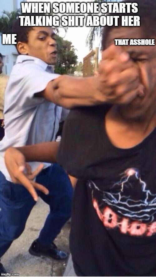 people fighting | WHEN SOMEONE STARTS TALKING SHIT ABOUT HER; ME; THAT ASSHOLE | image tagged in girl fight | made w/ Imgflip meme maker