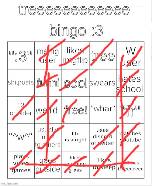 treeeeeeeeee bingo :3 | image tagged in treeeeeeeeee bingo 3 | made w/ Imgflip meme maker