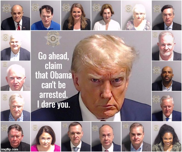Mugshots of President Donald Trump and the 18 Indicted with Him | Go ahead, claim that Obama can't be arrested. I dare you. | image tagged in obama,arrest,trump | made w/ Imgflip meme maker