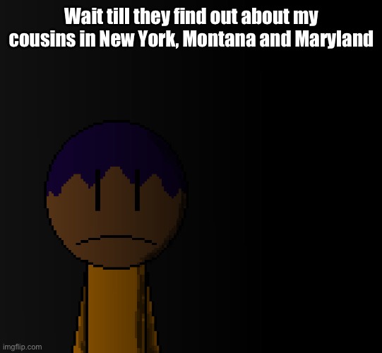 brother | Wait till they find out about my cousins in New York, Montana and Maryland | image tagged in brother | made w/ Imgflip meme maker