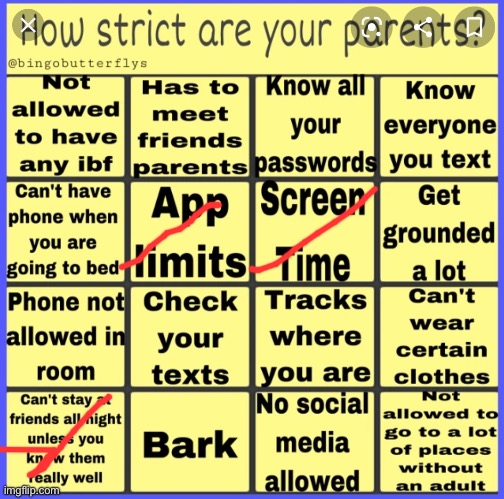 Strict parent bingo | image tagged in strict parent bingo | made w/ Imgflip meme maker