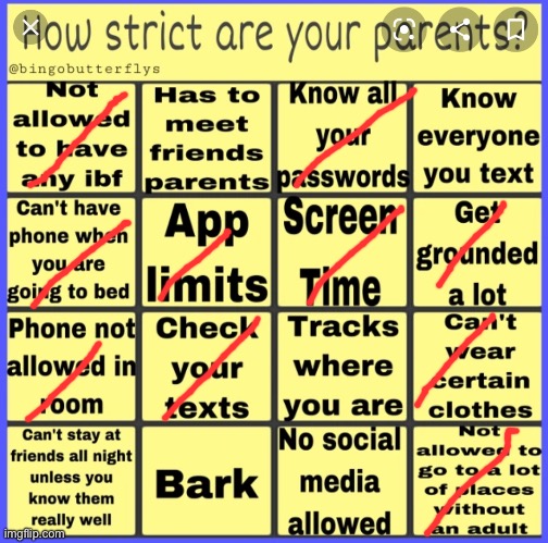 Strict parent bingo | image tagged in strict parent bingo | made w/ Imgflip meme maker