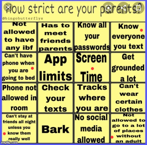 most of these are just normal ??? | image tagged in strict parent bingo | made w/ Imgflip meme maker