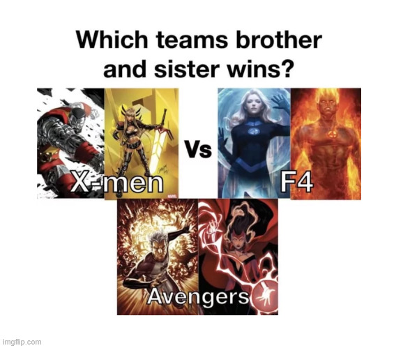 Who wins | image tagged in avengers,marvel,lattice climbing,climbing,meme,fantastic four | made w/ Imgflip meme maker