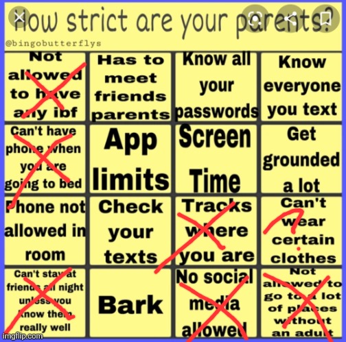 Strict parent bingo | image tagged in strict parent bingo | made w/ Imgflip meme maker