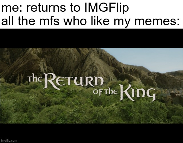 Somehow Leaf Returned | me: returns to IMGFlip
all the mfs who like my memes: | image tagged in return of the king | made w/ Imgflip meme maker