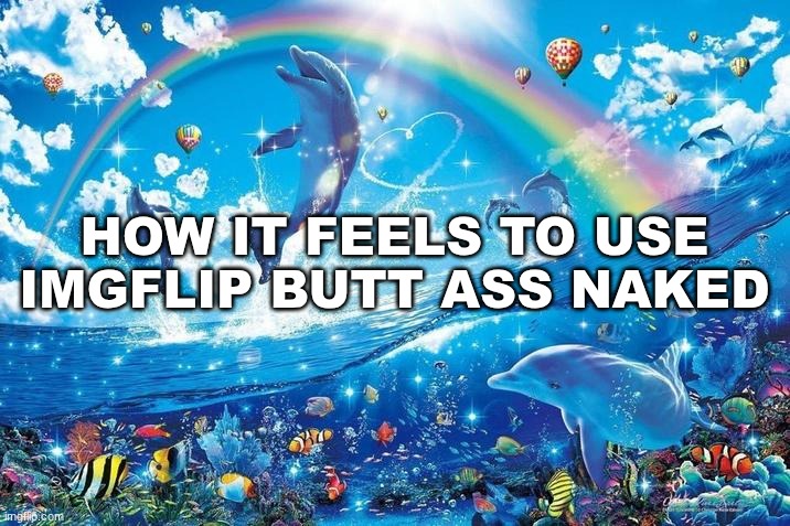 Happy dolphin rainbow | HOW IT FEELS TO USE IMGFLIP BUTT ASS NAKED | image tagged in happy dolphin rainbow | made w/ Imgflip meme maker
