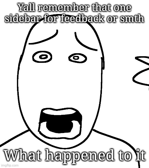 Shock | Yall remember that one sidebar for feedback or smth; What happened to it | image tagged in shock | made w/ Imgflip meme maker