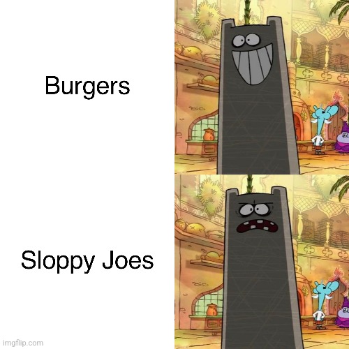Sloppy Joes? No thanks! | image tagged in chowder,memes,sloppy joes,burger,shnitzel | made w/ Imgflip meme maker