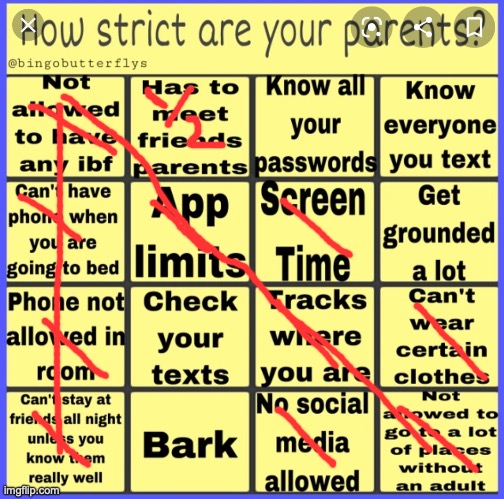 Technically I'm not even allowed to have internet :sob: | image tagged in strict parent bingo | made w/ Imgflip meme maker