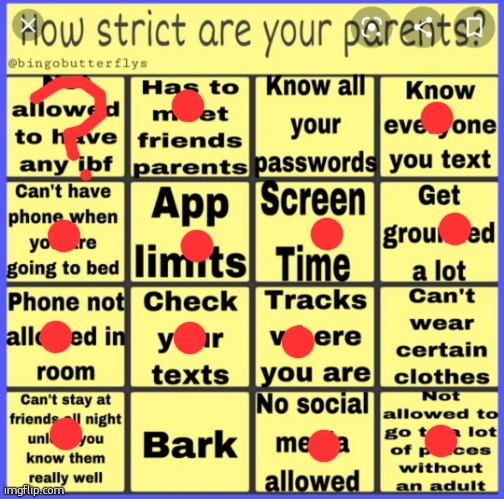 Strict parent bingo | image tagged in strict parent bingo | made w/ Imgflip meme maker