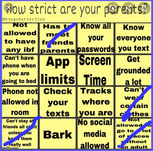 Strict parent bingo | image tagged in strict parent bingo | made w/ Imgflip meme maker