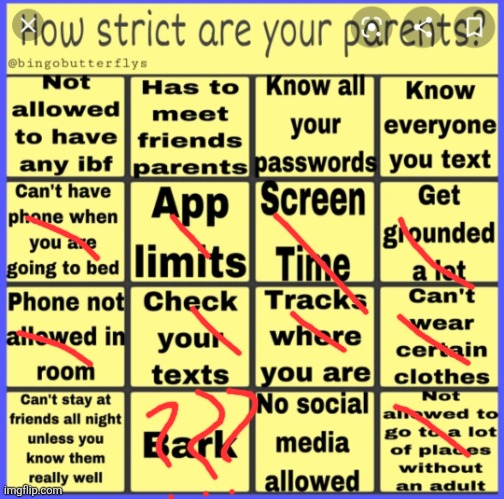 Strict parent bingo | image tagged in strict parent bingo | made w/ Imgflip meme maker