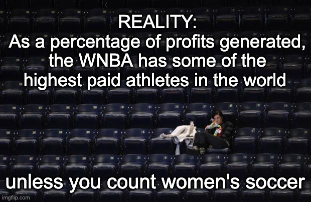 The WNBA is a joke with zero mass market appeal. | REALITY:
As a percentage of profits generated, the WNBA has some of the highest paid athletes in the world; unless you count women's soccer | image tagged in wnba games,wnba,losing money for 30 years | made w/ Imgflip meme maker