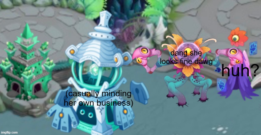 Distracted Crocus (Remastered) | dang she looks fine dawg (casually minding her own business) huh? | image tagged in distracted crocus remastered | made w/ Imgflip meme maker