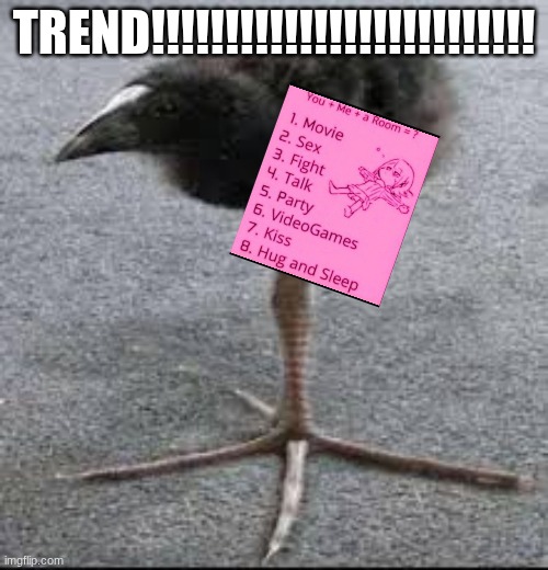 Tripod Bird | TREND!!!!!!!!!!!!!!!!!!!!!!!!!! | image tagged in tripod bird | made w/ Imgflip meme maker