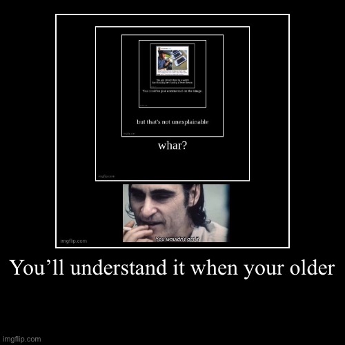 You’ll understand it when your older | | image tagged in funny,demotivationals | made w/ Imgflip demotivational maker