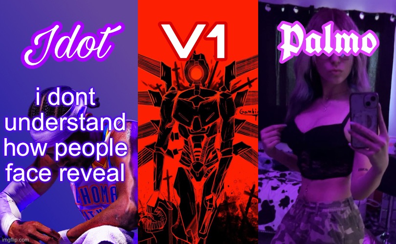 jdot, v1, palmo shared temp | i dont understand how people face reveal | image tagged in jdot v1 palmo shared temp | made w/ Imgflip meme maker