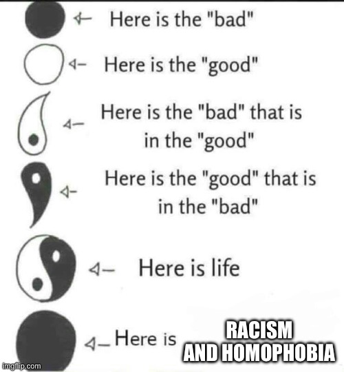 Here is Life | RACISM AND HOMOPHOBIA | image tagged in here is life,racism,homophobia | made w/ Imgflip meme maker