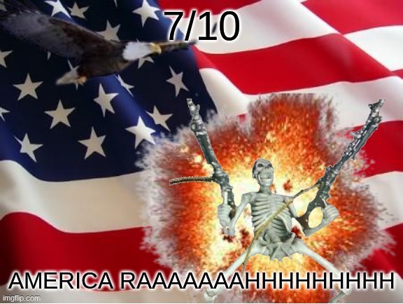 AMERICA!!!!!!!!!!!!!!!!!!!!!!!!!! | 7/10; AMERICA RAAAAAAAHHHHHHHHH | image tagged in america | made w/ Imgflip meme maker