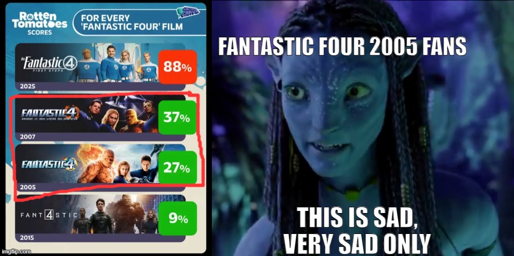Fantastic Four 2005 was a respect | FANTASTIC FOUR 2005 FANS; THIS IS SAD, VERY SAD ONLY | image tagged in fantastic four,avatar,marvel cinematic universe,marvel | made w/ Imgflip meme maker