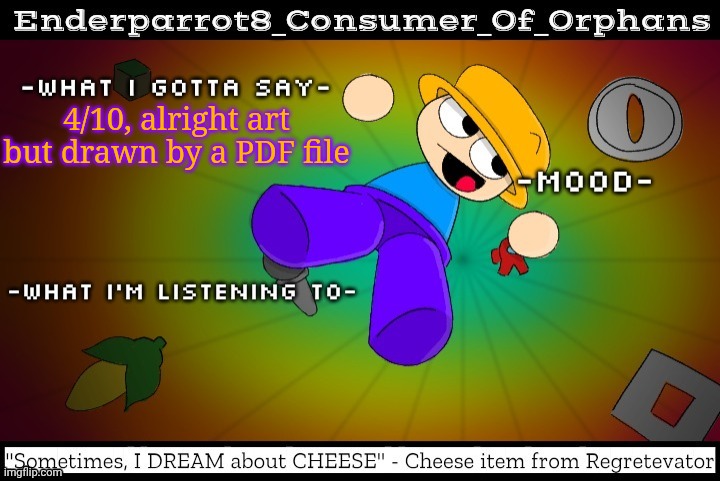 4/10, alright art but drawn by a PDF file | made w/ Imgflip meme maker