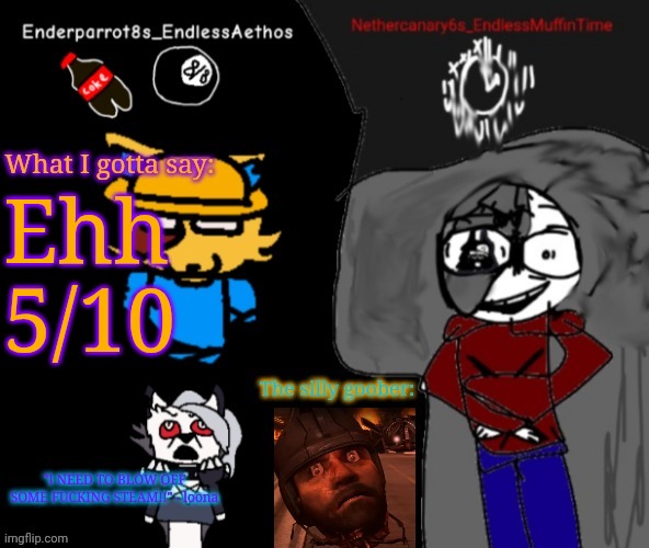 Enderparrot8 and Nethercanary6 shared announcement | Ehh
5/10 | image tagged in enderparrot8 and nethercanary6 shared announcement | made w/ Imgflip meme maker