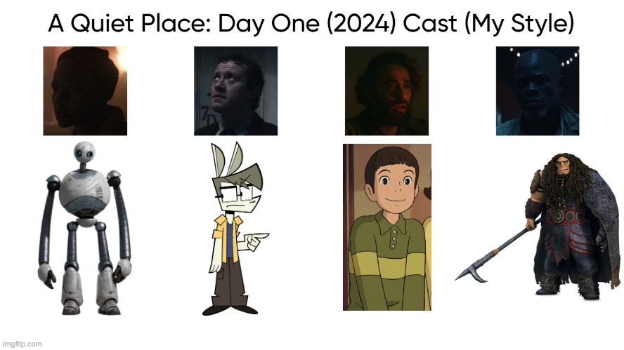 A Quiet Place: Day One (2024) Cast (My Style) | image tagged in a quiet place day one 2024 cast my style,meme,memes,spoof cast,a quiet place day one,characters | made w/ Imgflip meme maker