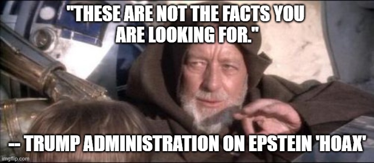 Epstein hoax | "THESE ARE NOT THE FACTS YOU 
ARE LOOKING FOR."; -- TRUMP ADMINISTRATION ON EPSTEIN 'HOAX' | image tagged in epstin,files,trump | made w/ Imgflip meme maker