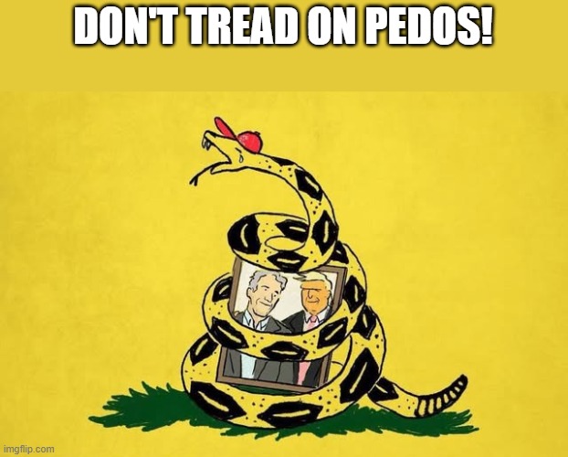 don't tread on them | DON'T TREAD ON PEDOS! | image tagged in donald trump,trump,maga,jeffrey epstein,epstein,deep state | made w/ Imgflip meme maker