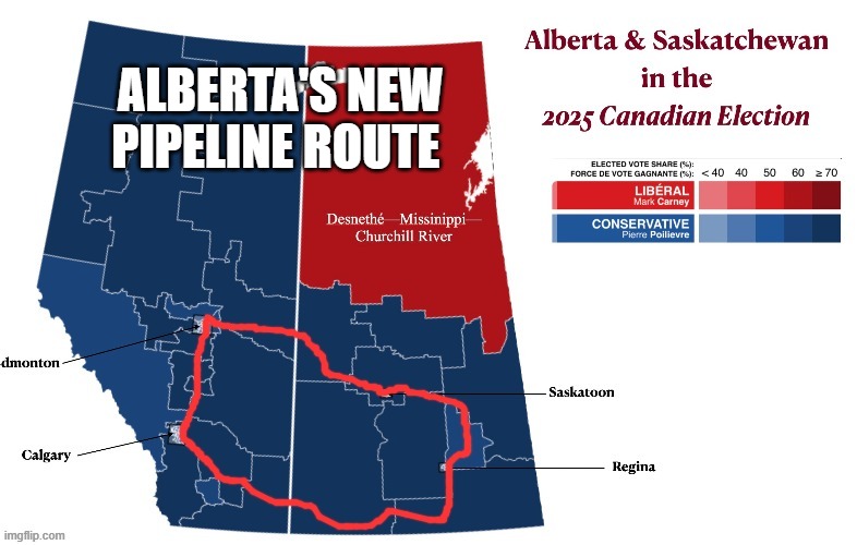 canadian politics | ALBERTA'S NEW                             
PIPELINE ROUTE | image tagged in political meme | made w/ Imgflip meme maker