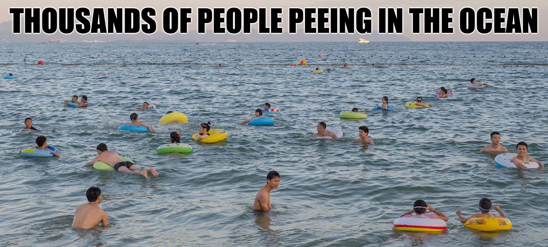 Thousands of people peeing in the ocean | THOUSANDS OF PEOPLE PEEING IN THE OCEAN | image tagged in thousands of people peeing in the ocean | made w/ Imgflip meme maker