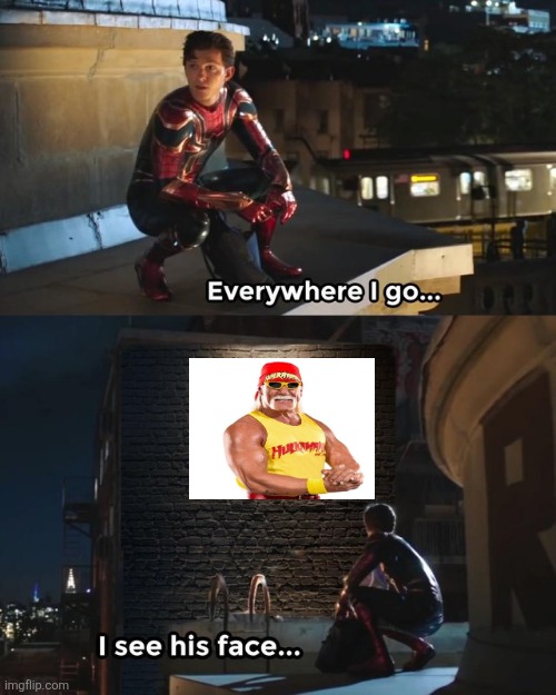 RIP, Hogan! We will never be forgotten, brother!!! | image tagged in everywhere i go i see his face,hulk hogan | made w/ Imgflip meme maker
