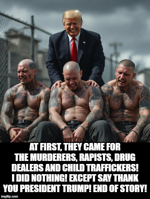 Thank You President Trump! | AT FIRST, THEY CAME FOR THE MURDERERS, RAPISTS, DRUG DEALERS AND CHILD TRAFFICKERS! I DID NOTHING! EXCEPT SAY THANK YOU PRESIDENT TRUMP! END OF STORY! | image tagged in thank you,donald trump approves | made w/ Imgflip meme maker