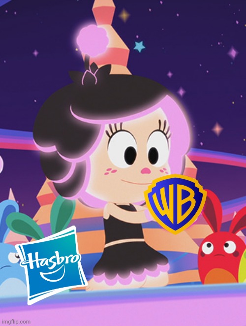 Hanazuki and the Warner Bros. shaped treasure. | image tagged in hanazuki,warner bros,hasbro,cartoon,comics/cartoons,cartoons | made w/ Imgflip meme maker